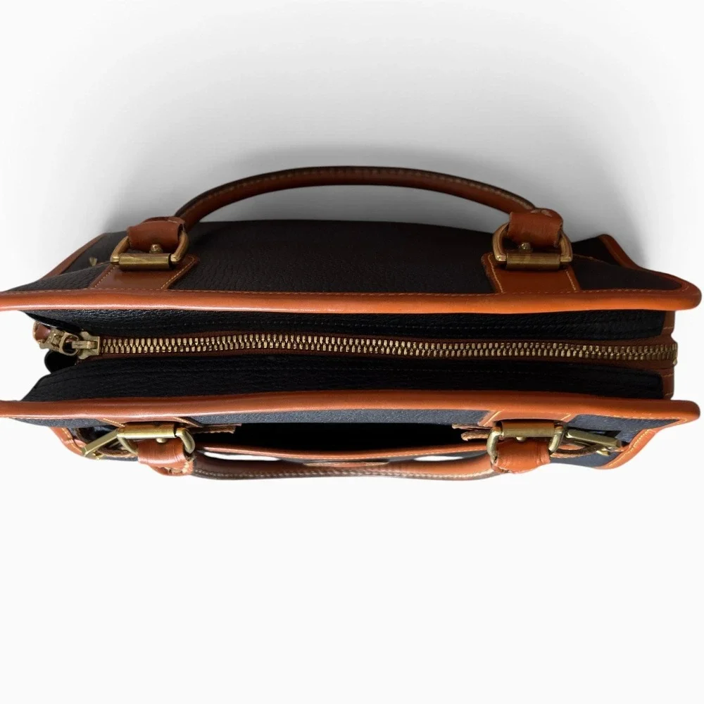 Vintage Dooney & Bourke All Weather Leather Satchel Navy Tan Made USA
